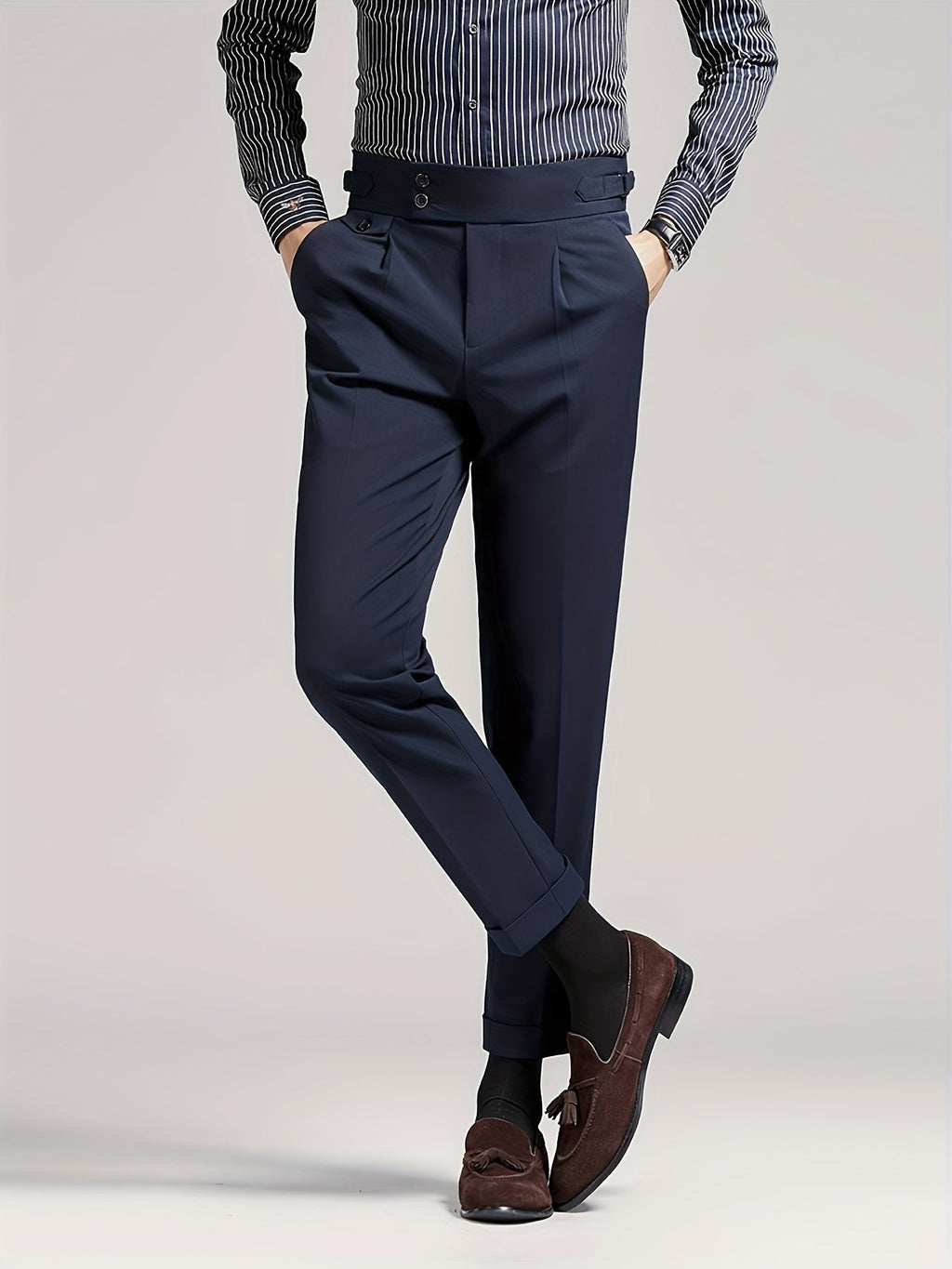 Pleated Dress Trousers Black Men's High Waist Tailored Fit – Office, Formal, Wedding, Casual Wear