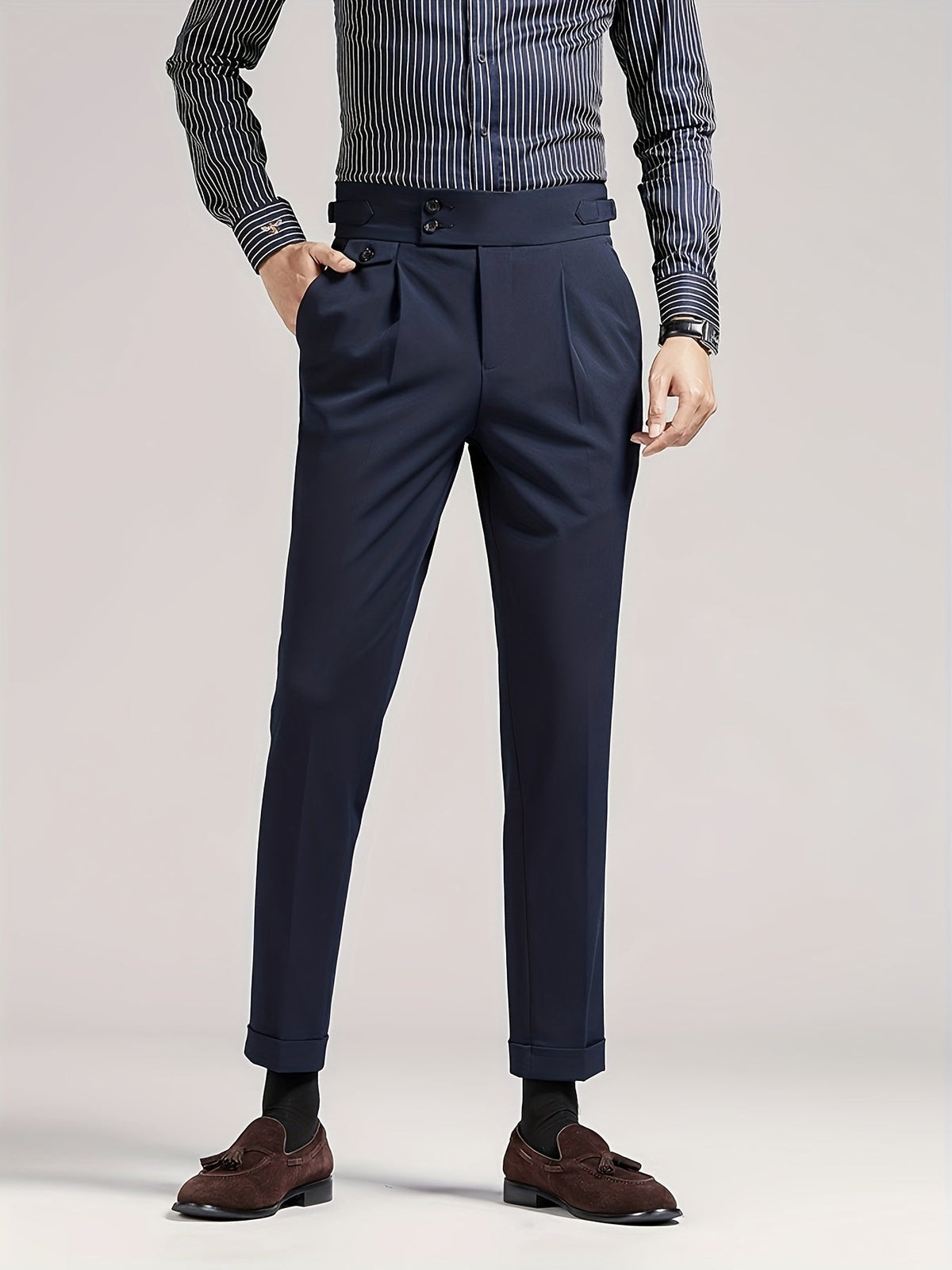 Pleated Dress Trousers Black Men's High Waist Tailored Fit – Office, Formal, Wedding, Casual Wear