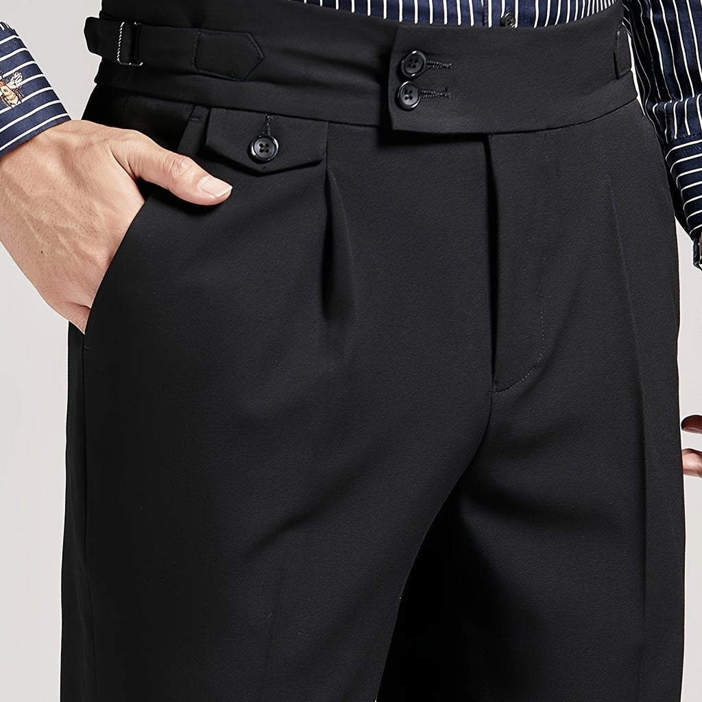 Pleated Dress Trousers Black Men's High Waist Tailored Fit – Office, Formal, Wedding, Casual Wear