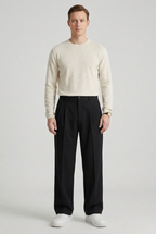 Pleated Trousers Black Straight Leg Men's High Waist – Office, Casual, Smart, Gift