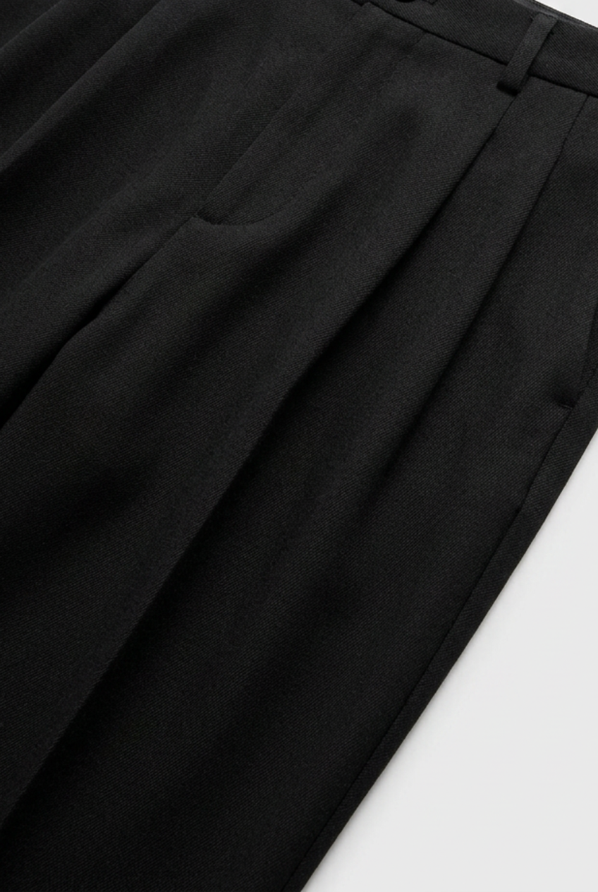 Pleated Trousers Black Straight Leg Men's High Waist – Office, Casual, Smart, Gift