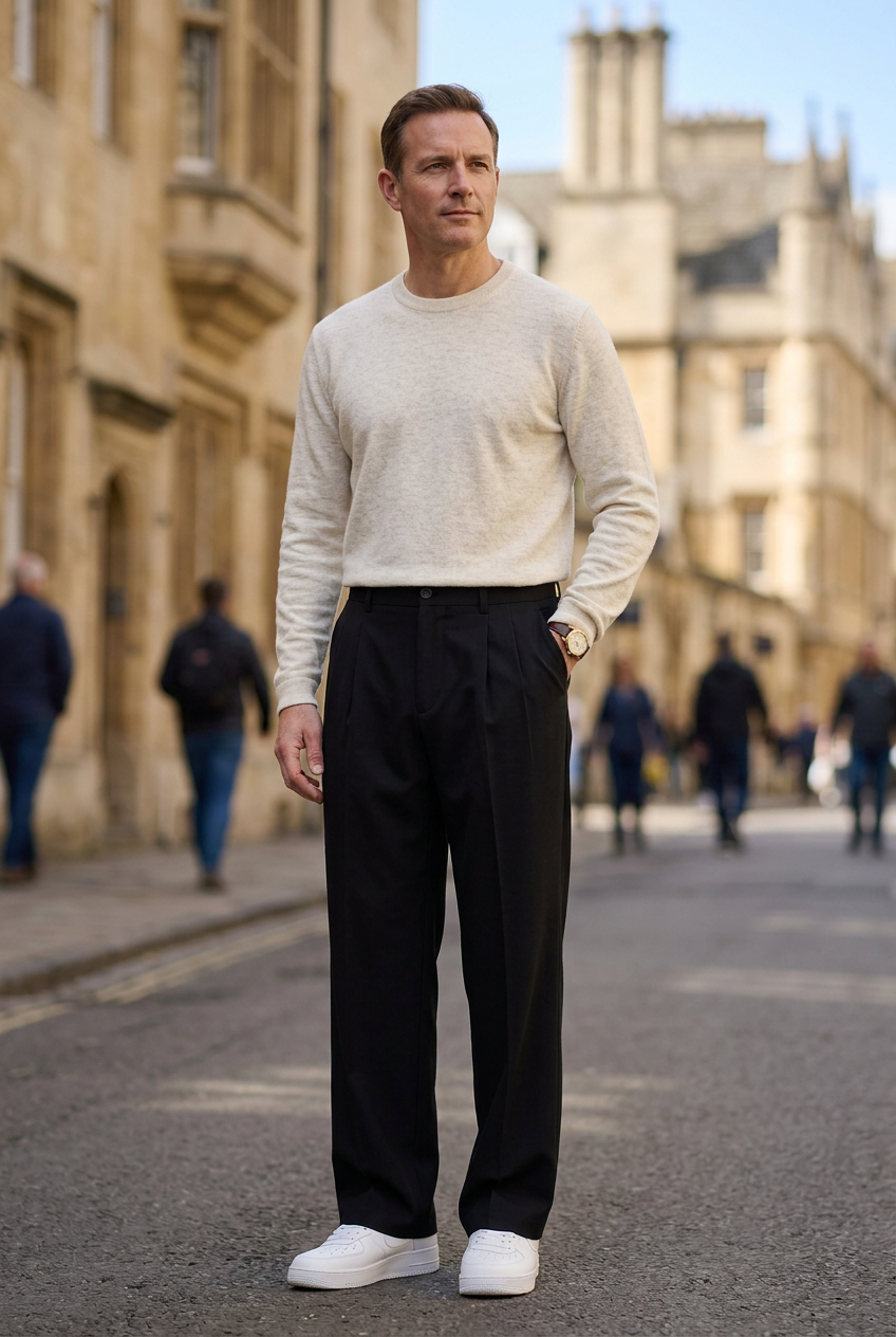 Pleated Trousers Black Straight Leg Men's High Waist – Office, Casual, Smart, Gift