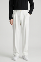 Pleated Trousers Black Straight Leg Men's High Waist – Office, Casual, Smart, Gift