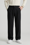 Pleated Trousers Black Straight Leg Men's High Waist – Office, Casual, Smart, Gift
