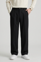 Pleated Trousers Black Straight Leg Men's High Waist – Office, Casual, Smart, Gift