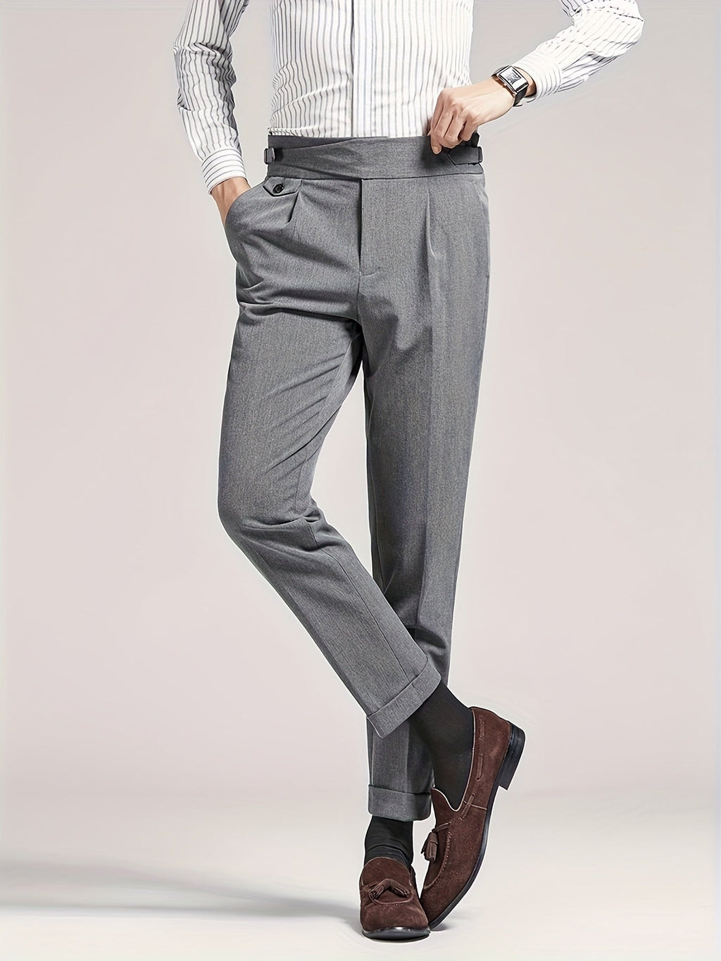 Pleated Trousers Black Tailored Men's High Waist Dress Pants – Office, Formal, Wedding, Gift
