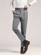 Pleated Trousers Black Tailored Men's High Waist Dress Pants – Office, Formal, Wedding, Gift