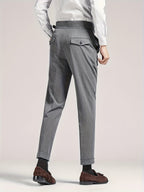 Pleated Trousers Black Tailored Men's High Waist Dress Pants – Office, Formal, Wedding, Gift