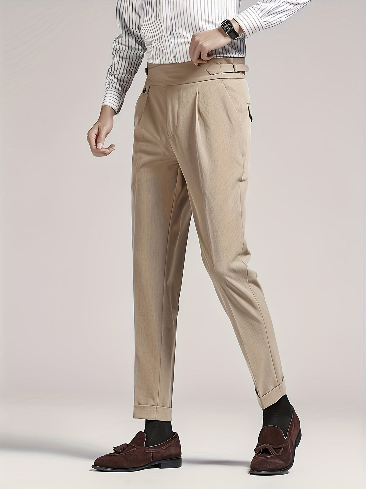 Pleated Trousers Black Tailored Men's High Waist Dress Pants – Office, Formal, Wedding, Gift