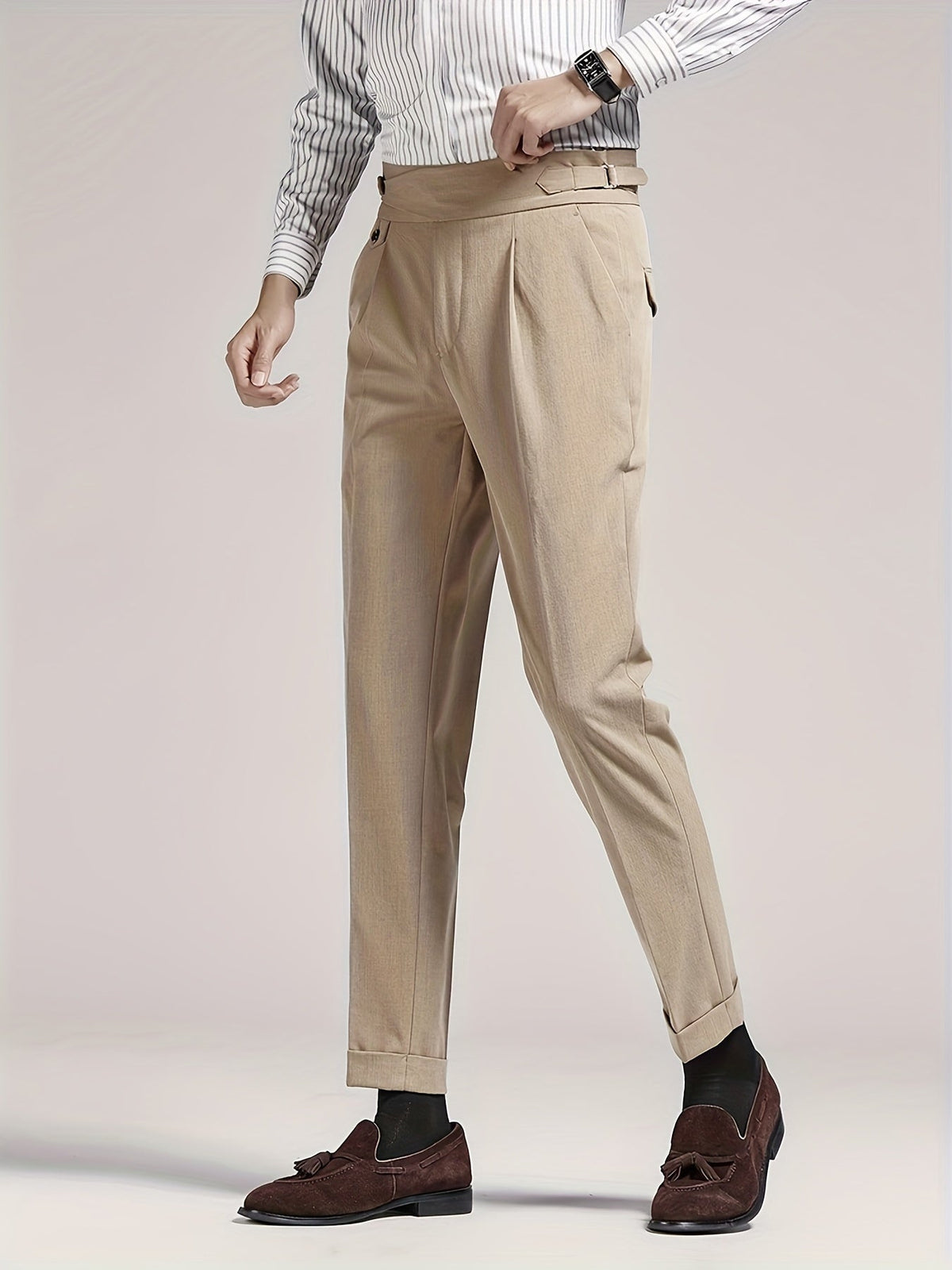 Pleated Trousers Black Tailored Men's High Waist Dress Pants – Office, Formal, Wedding, Gift