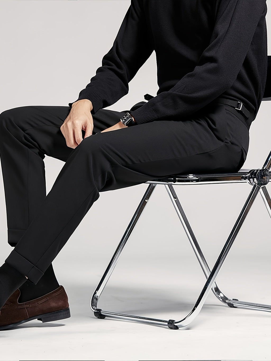Pleated Trousers Black Tailored Men's High Waist Dress Pants – Office, Formal, Wedding, Gift