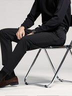 Pleated Trousers Black Tailored Men's High Waist Dress Pants – Office, Formal, Wedding, Gift