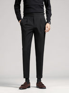 Pleated Trousers Black Tailored Men's High Waist Dress Pants – Office, Formal, Wedding, Gift