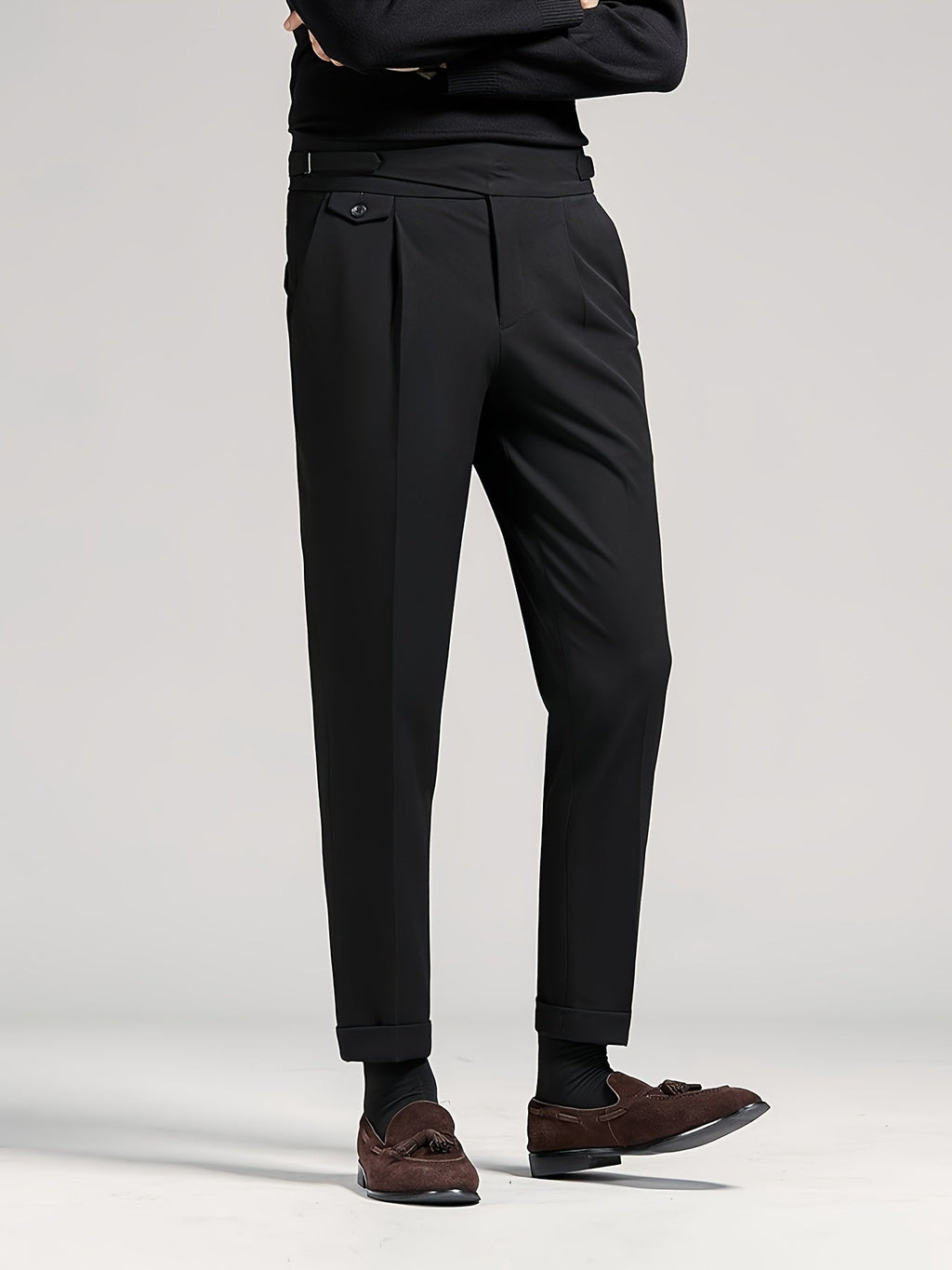 Pleated Trousers Black Tailored Men's High Waist Dress Pants – Office, Formal, Wedding, Gift