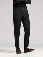 Pleated Trousers Black Tailored Men's High Waist Dress Pants – Office, Formal, Wedding, Gift