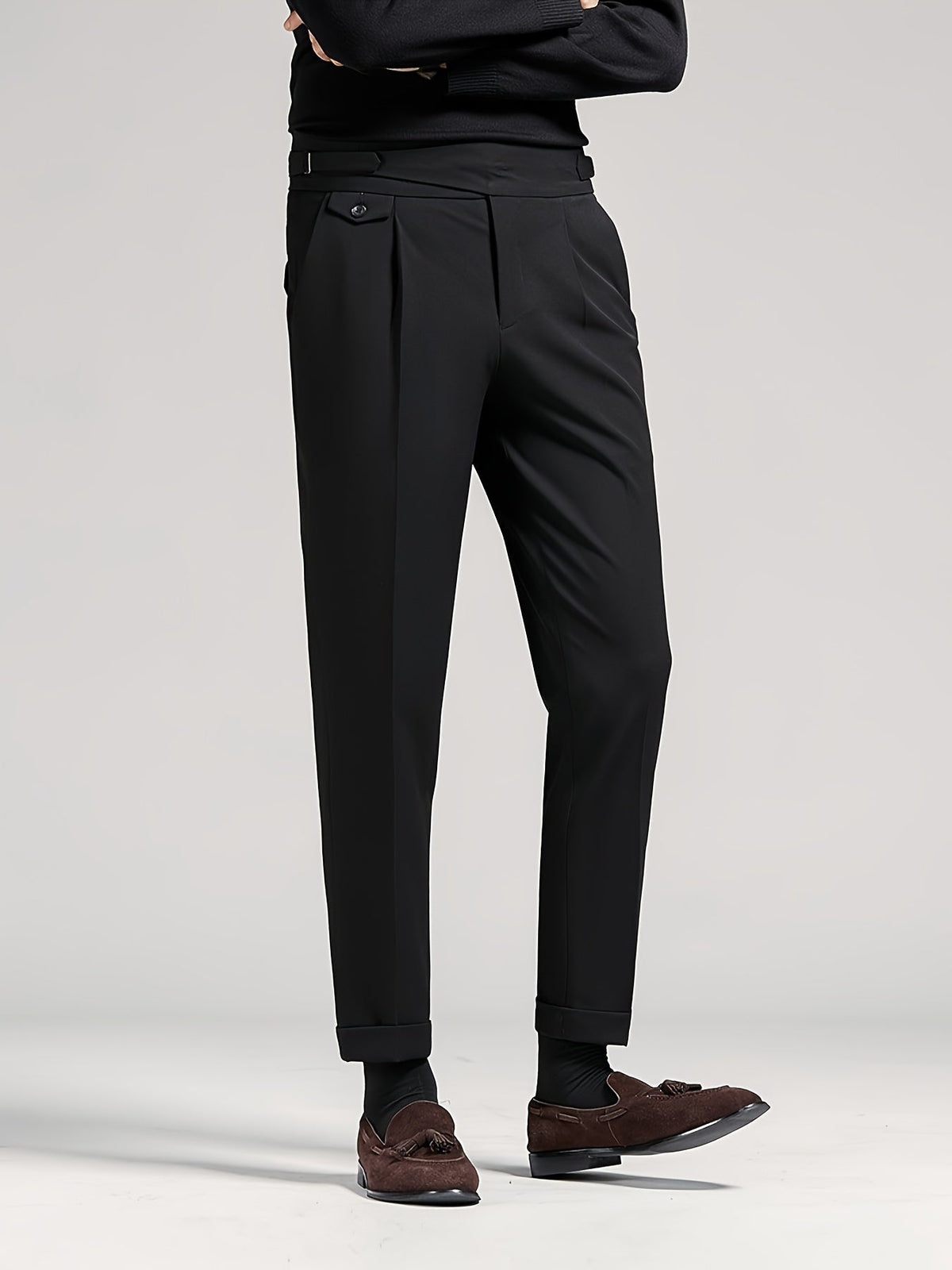 Pleated Trousers Black Tailored Men's High Waist Dress Pants – Office, Formal, Wedding, Gift