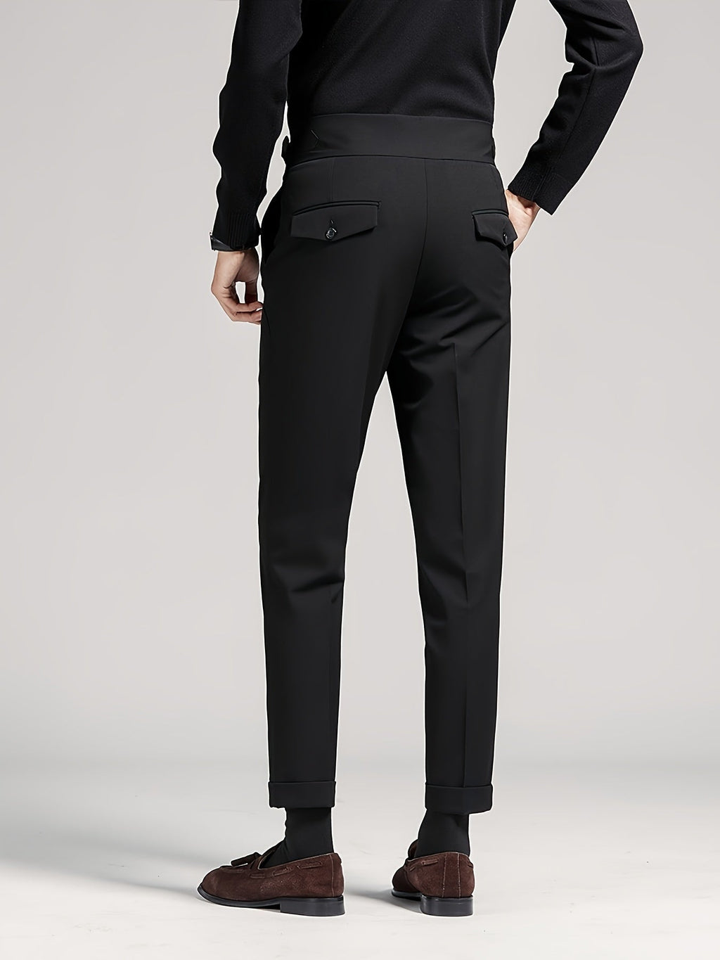 Pleated Trousers Black Tailored Men's High Waist Dress Pants – Office, Formal, Wedding, Gift