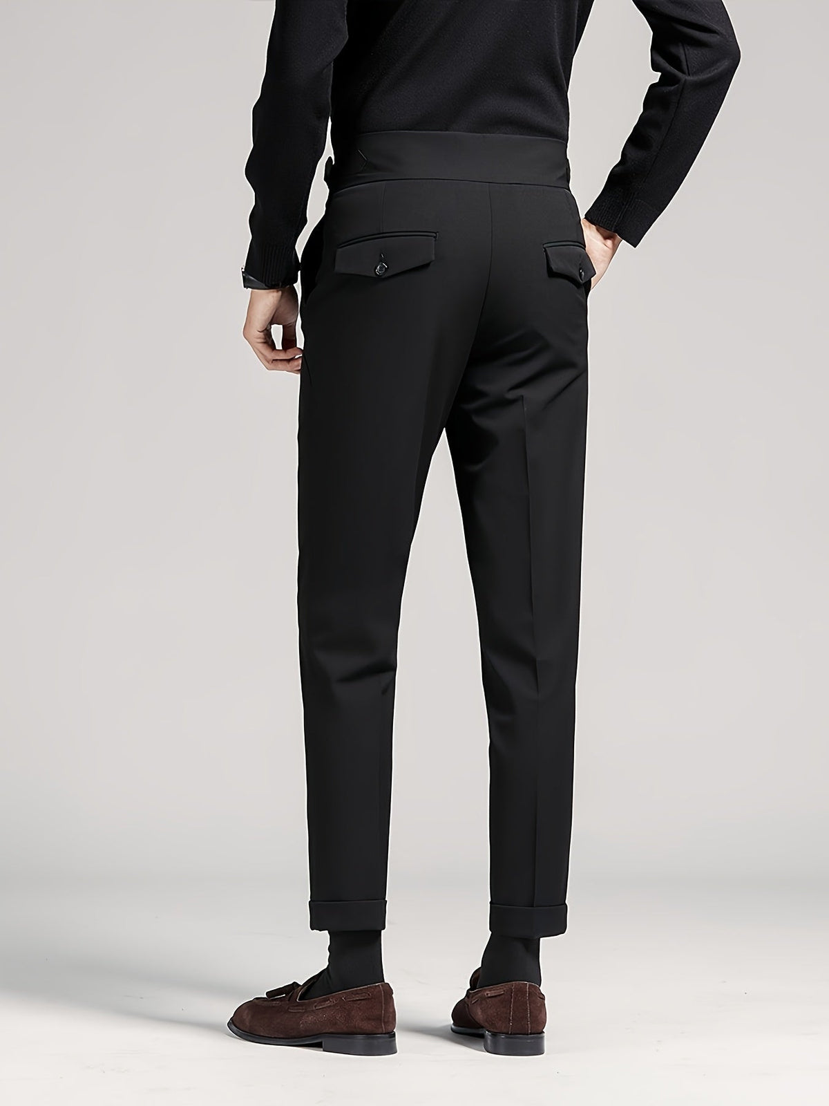 Pleated Trousers Black Tailored Men's High Waist Dress Pants – Office, Formal, Wedding, Gift