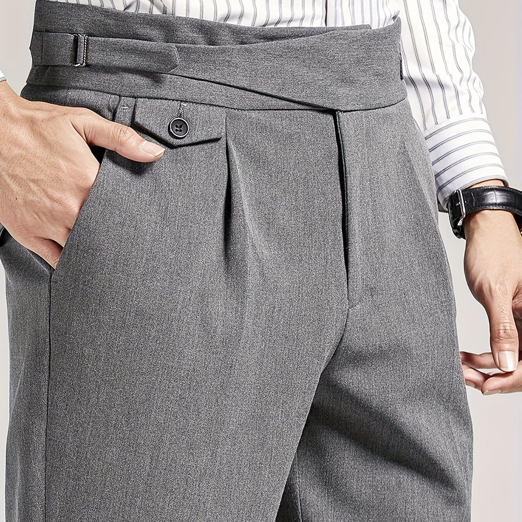 Pleated Trousers Black Tailored Men's High Waist Dress Pants – Office, Formal, Wedding, Gift
