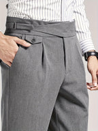 Pleated Trousers Black Tailored Men's High Waist Dress Pants – Office, Formal, Wedding, Gift