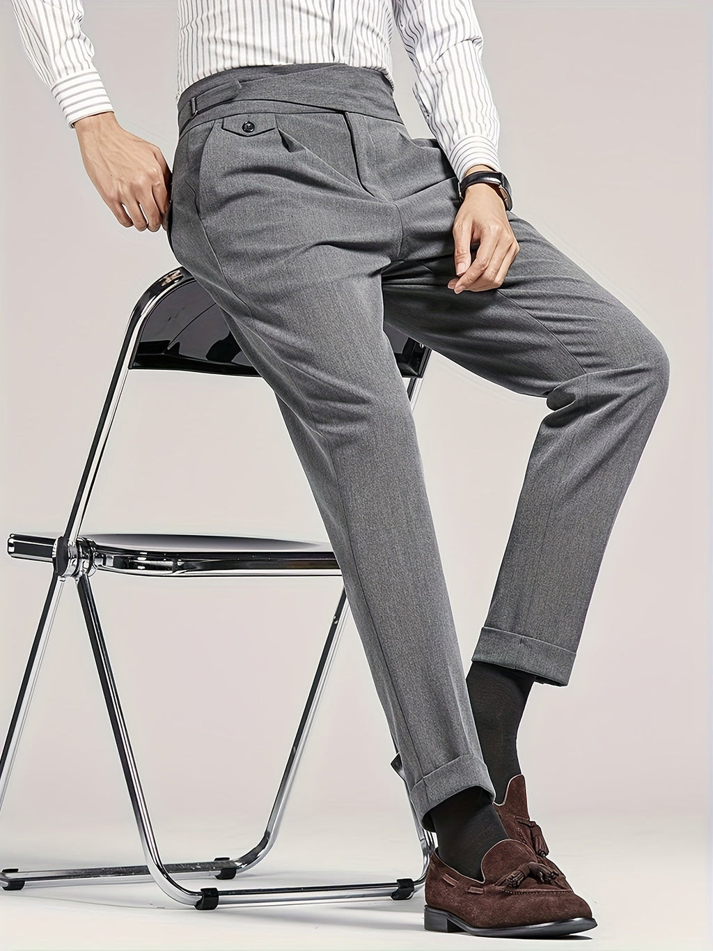 Pleated Trousers Black Tailored Men's High Waist Dress Pants – Office, Formal, Wedding, Gift