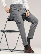 Pleated Trousers Black Tailored Men's High Waist Dress Pants – Office, Formal, Wedding, Gift
