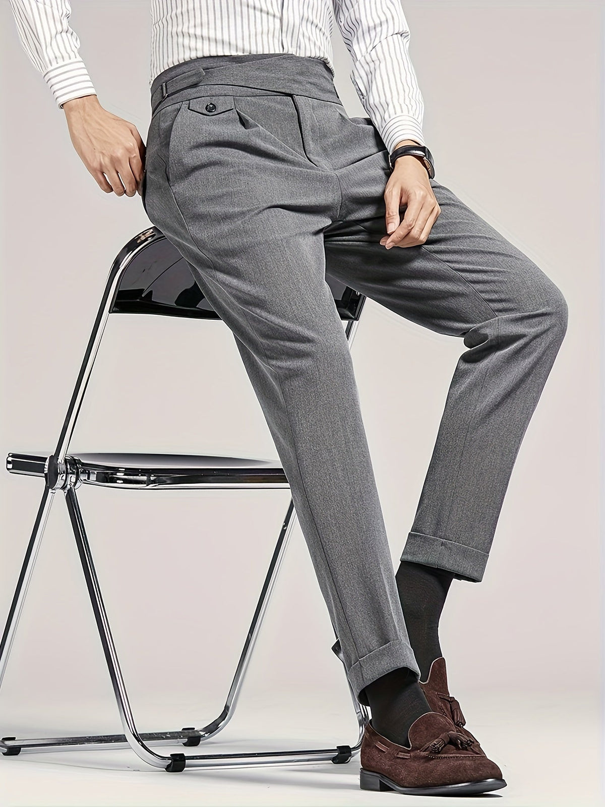 Pleated Trousers Black Tailored Men's High Waist Dress Pants – Office, Formal, Wedding, Gift