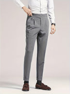 Pleated Trousers Black Tailored Men's High Waist Dress Pants – Office, Formal, Wedding, Gift
