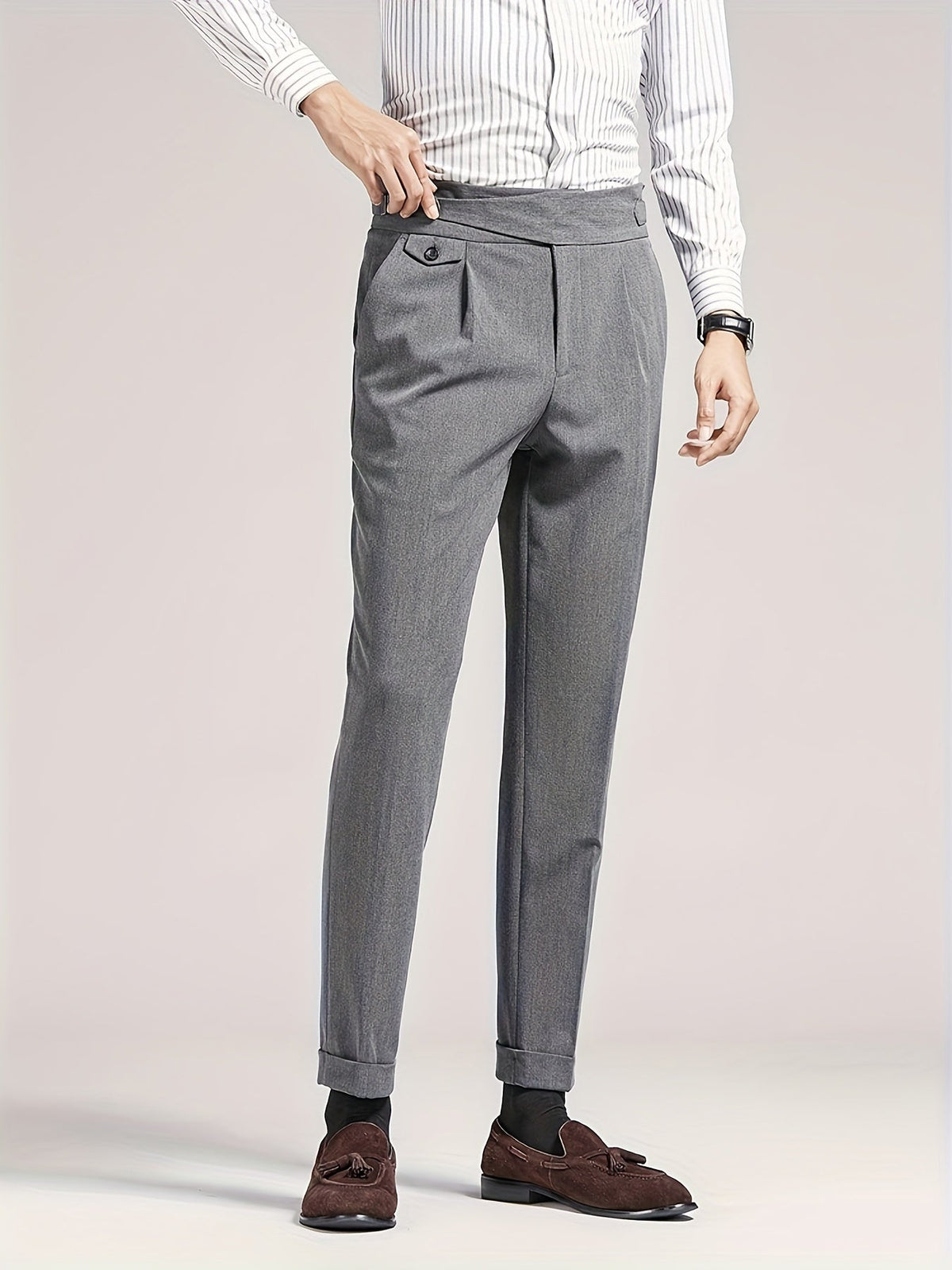 Pleated Trousers Black Tailored Men's High Waist Dress Pants – Office, Formal, Wedding, Gift
