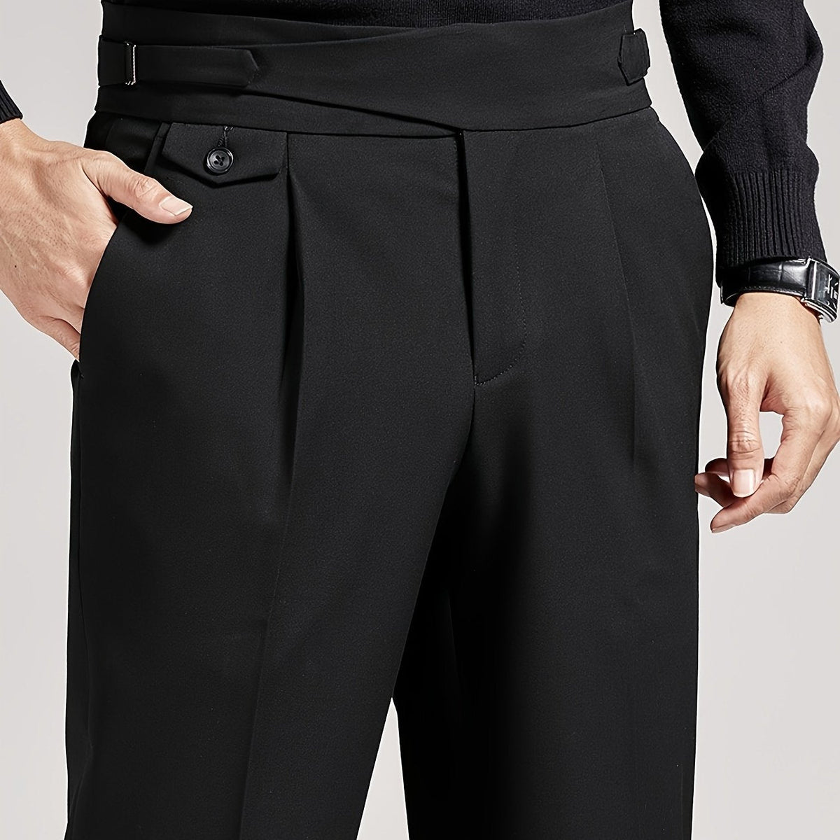 Pleated Trousers Black Tailored Men's High Waist Dress Pants – Office, Formal, Wedding, Gift