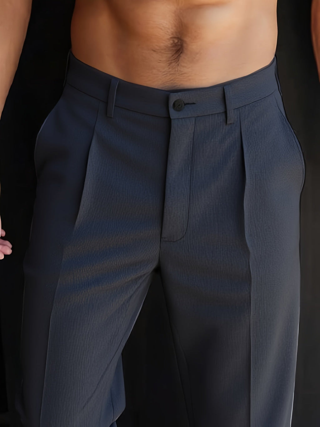 Pleated Trousers Men's Textured Straight-Leg Black – Office, Casual, Formal, Gift