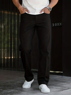 Pleated Trousers Men's Textured Straight-Leg Black – Office, Casual, Formal, Gift