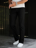 Pleated Trousers Men's Textured Straight-Leg Black – Office, Casual, Formal, Gift