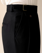 Pleated Trousers Wool-Blend Men's Dark Brown High-Waist with Belt – Office, Formal Smart Casual