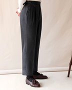 Pleated Trousers Wool-Blend Men's Dark Brown High-Waist with Belt – Office, Formal Smart Casual