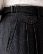 Pleated Trousers Wool-Blend Men's Dark Brown High-Waist with Belt – Office, Formal Smart Casual
