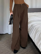 Pleated Wide-Leg Trousers Black High-Waist Women's – Office, Casual, Everyday, Smart Workwear