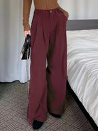 Pleated Wide-Leg Trousers Black High-Waist Women's – Office, Casual, Everyday, Smart Workwear