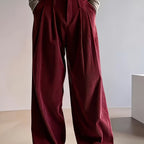 Pleated Wide-Leg Trousers Black High-Waist Women's – Office, Casual, Everyday, Smart Workwear