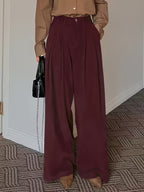 Pleated Wide-Leg Trousers Black High-Waist Women's – Office, Casual, Everyday, Smart Workwear