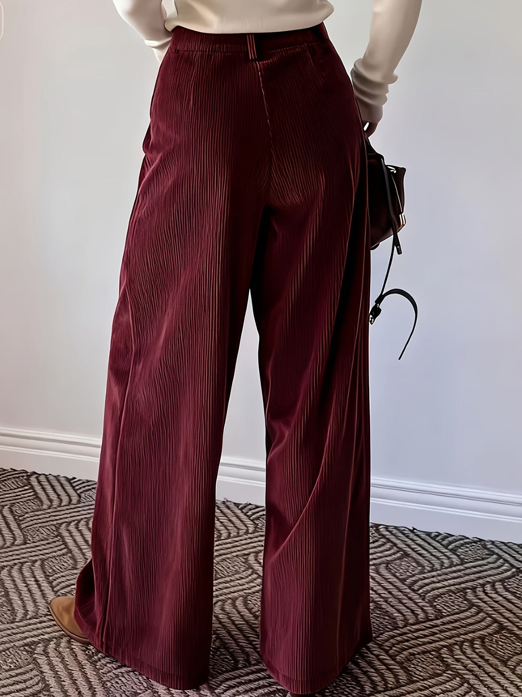 Pleated Wide-Leg Trousers Black High-Waist Women's – Office, Casual, Everyday, Smart Workwear