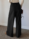 Pleated Wide-Leg Trousers Black High-Waist Women's – Office, Casual, Everyday, Smart Workwear