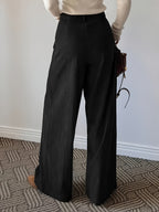 Pleated Wide-Leg Trousers Black High-Waist Women's – Office, Casual, Everyday, Smart Workwear