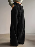 Pleated Wide-Leg Trousers Black High-Waist Women's – Office, Casual, Everyday, Smart Workwear