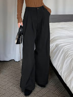 Pleated Wide-Leg Trousers Black High-Waist Women's – Office, Casual, Everyday, Smart Workwear