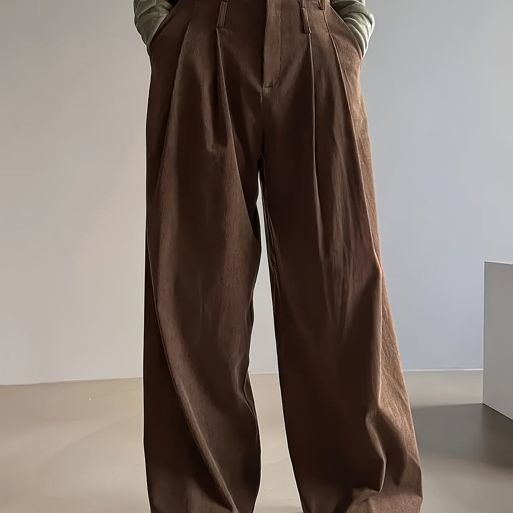 Pleated Wide-Leg Trousers Black High-Waist Women's – Office, Casual, Everyday, Smart Workwear