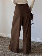 Pleated Wide-Leg Trousers Black High-Waist Women's – Office, Casual, Everyday, Smart Workwear