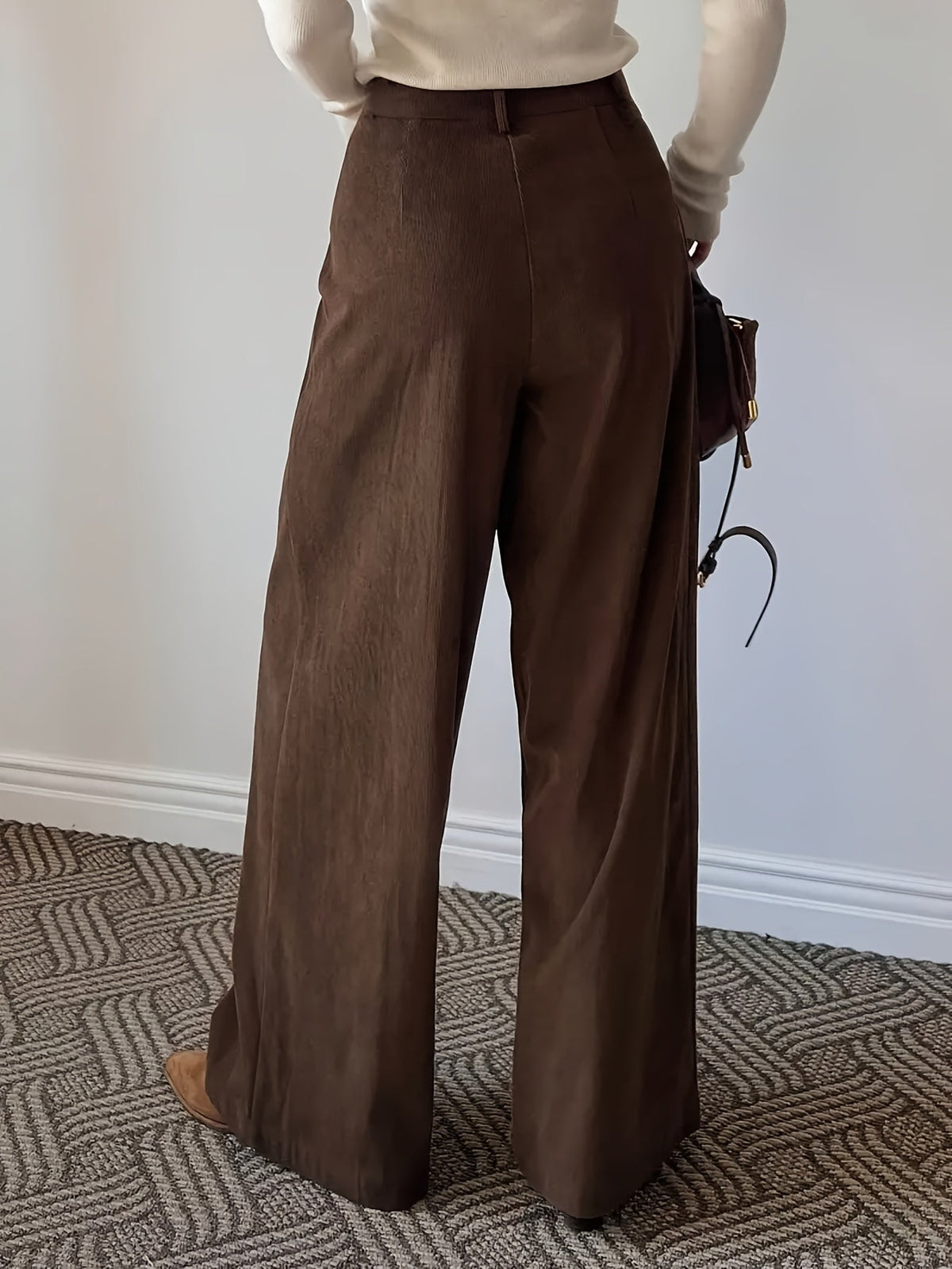 Pleated Wide-Leg Trousers Black High-Waist Women's – Office, Casual, Everyday, Smart Workwear