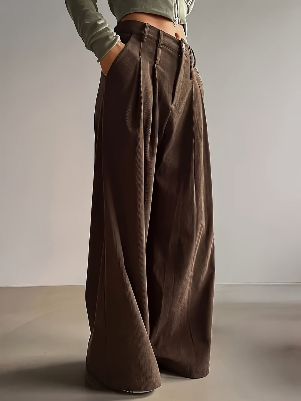Pleated Wide-Leg Trousers Black High-Waist Women's – Office, Casual, Everyday, Smart Workwear