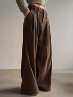Pleated Wide-Leg Trousers Black High-Waist Women's – Office, Casual, Everyday, Smart Workwear